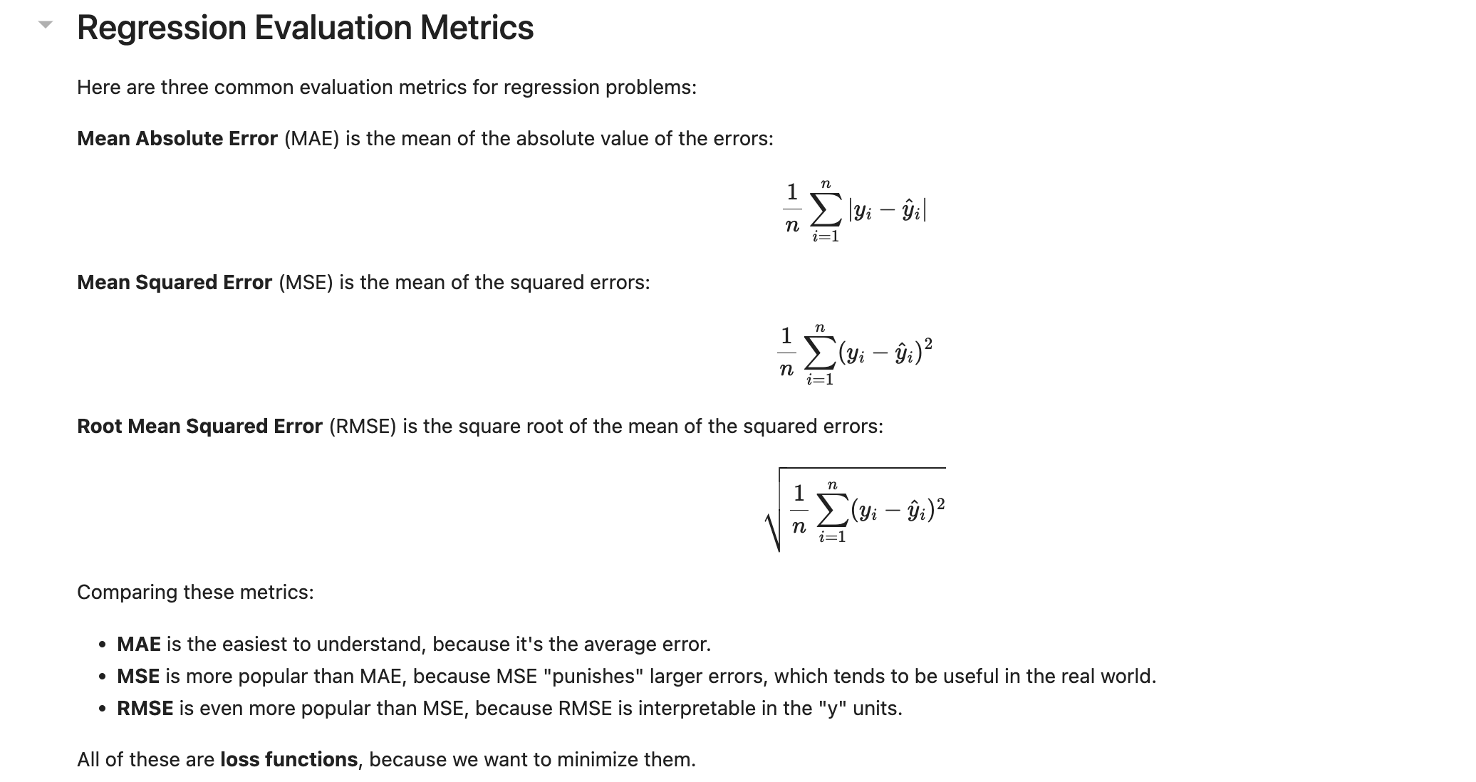 Regression metrics
