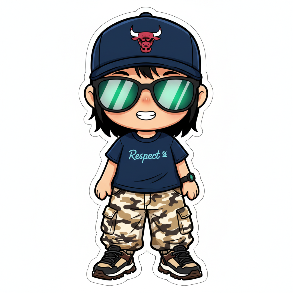Vicky’s original anime sticker in a cap and sunglasses
