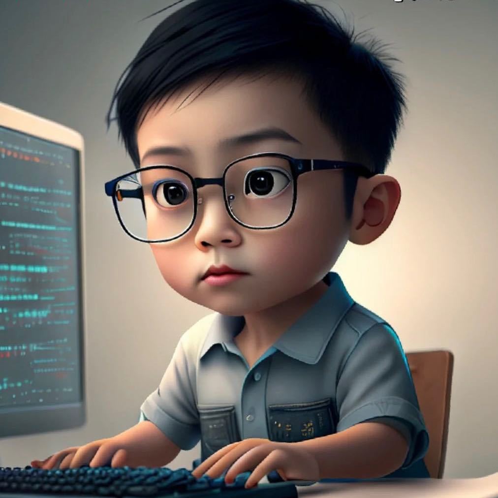 Vicky’s illustrated profile: a thoughtful coder with glasses at a computer